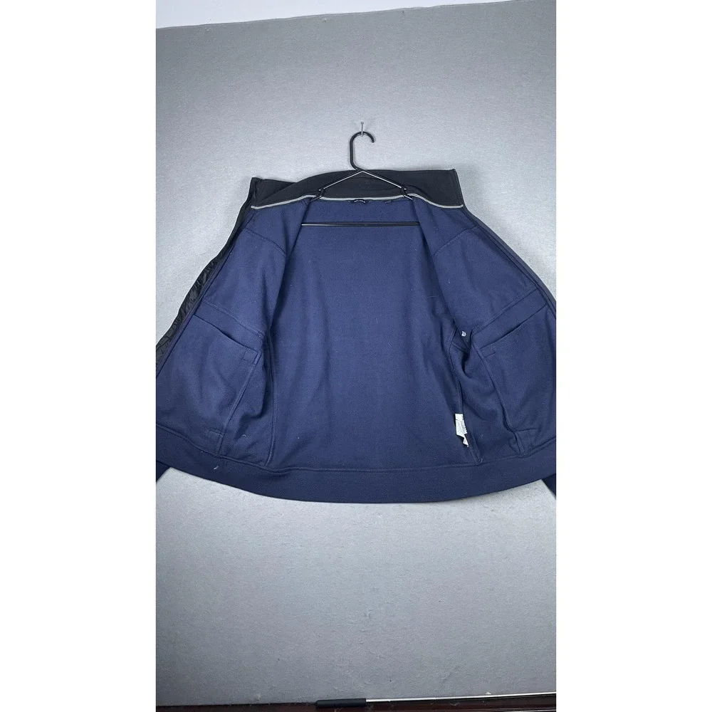 Nautica Jacket Mens Medium Navy Black Fleece‎ Full Zip Stand Collar Sail Logo